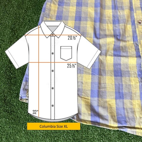 Columbia Shirt Size XL Blue Yellow Plaid Button Up Relaxed Fit Outdoor Hiking - Picture 2 of 16